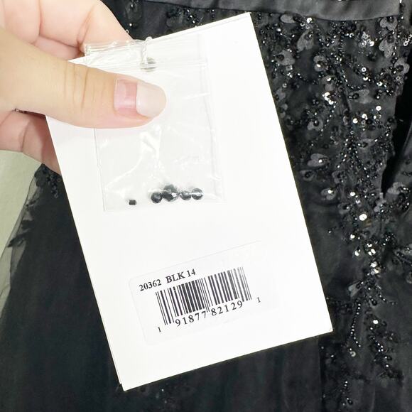 Mac Duggal 20362 Embellished Flutter Sleeve Bow Waist Dress Black Size 14 NEW - Picture 9 of 13